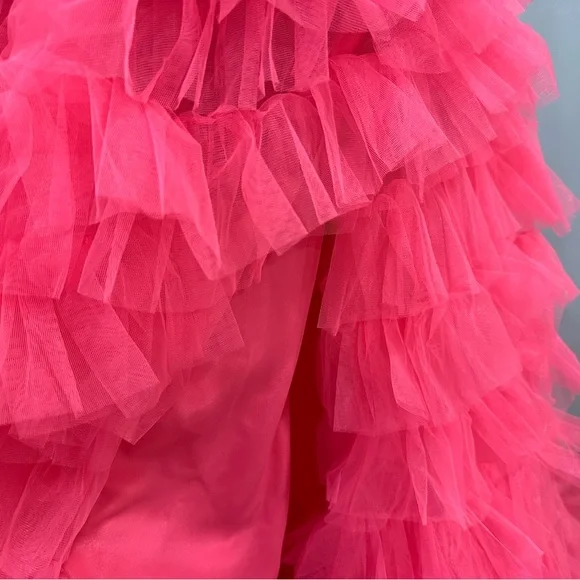 Sherri Hill 56067 Strapless Rosette Tulle Ruffle Ballgown Pink sz 4 NEW - Picture 6 of 10